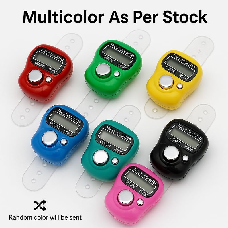 QEEIG Multiuse Finger Counter Portable Hand Finger Ring Counting Machine Digital Head Electronic Tally Counter Jap Counting Device for Mantra Jaap Multi-Colour | 11 cm | Pack of - 02 - Image 2