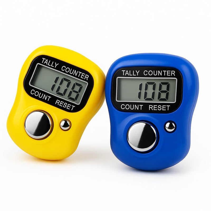 QEEIG Multiuse Finger Counter Portable Hand Finger Ring Counting Machine Digital Head Electronic Tally Counter Jap Counting Device for Mantra Jaap Multi-Colour | 11 cm | Pack of - 02 - Image 1