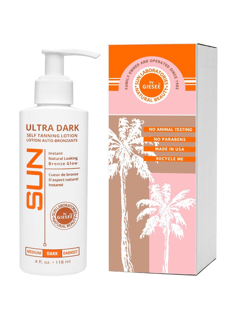 Sun Laboratories by Giesee Sun Laboratories By Ultra Dark Self Tanning Lotion 4 oz - Organic Sunless Tanner for Dark Tones, Long Lasting Sun Labs Sun Self Tanner, Ideal for Tanning Bed Lotion and Sunless Tanning Lotion 