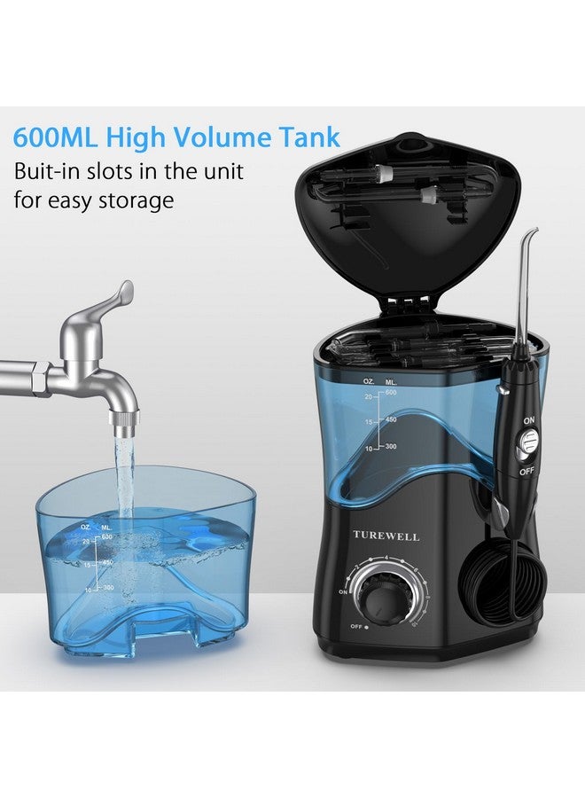 TUREWELL Water Dental Flosser for Teeth/Braces, Water Teeth Cleaner 8 Jet Tips and 10 Pressure Levels, 600ML Large Water Tank Oral Irrigator for Family(Black) - Image 1