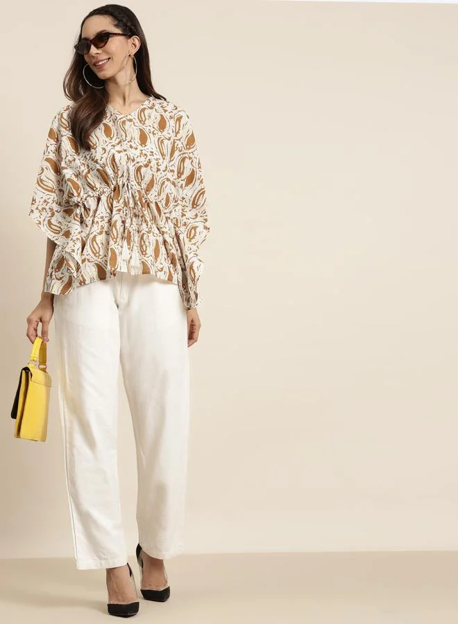 SASSAFRAS Paisley Print Short Kaftan Top