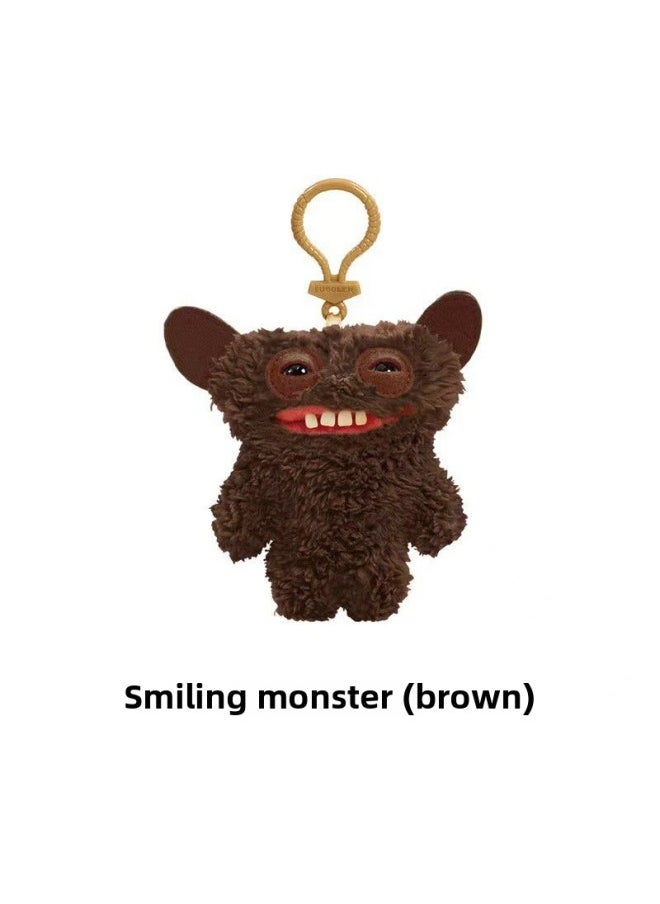 Key Pendant Genuine Big Teeth Teeth Monster Doll Teeth Treasure Ugly Adorable Monster Funny Plush Support One Generation-Color:Keychain-laughing Monster (brown)-Height:About 12cm  - Image 1