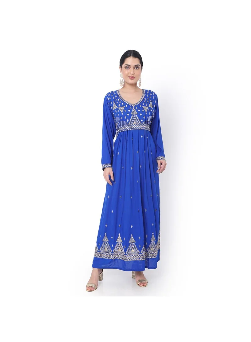 HANA & SARA LONG EMBROIDERED VISCOSE SOLID BLUE COLOUR ARABIC JALABIYA DRESS