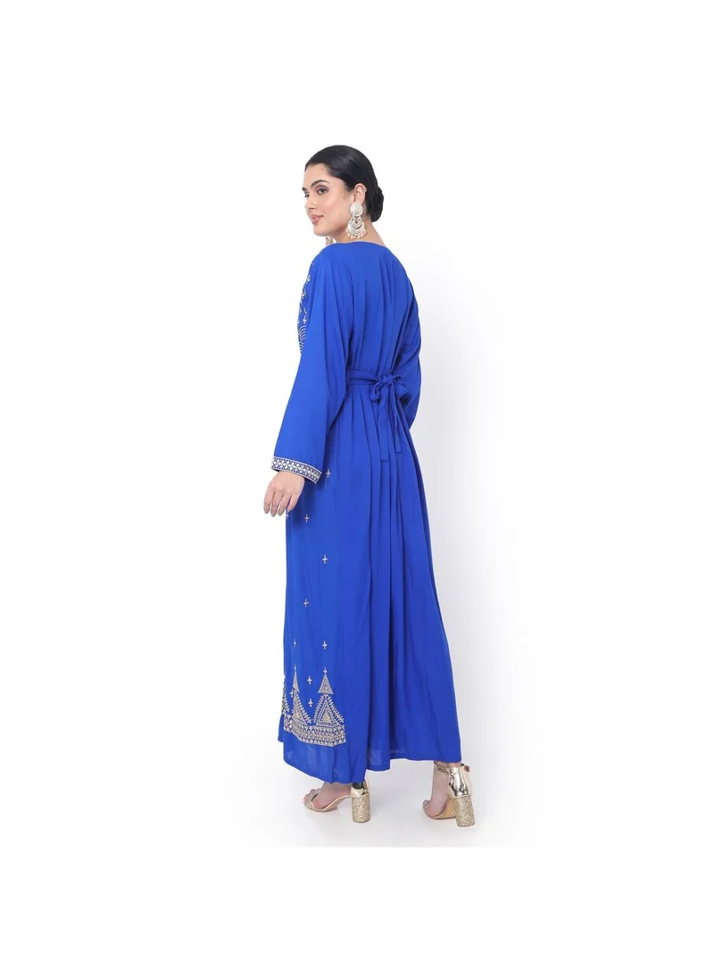 هانا آند سارا LONG EMBROIDERED VISCOSE SOLID BLUE COLOUR ARABIC JALABIYA DRESS