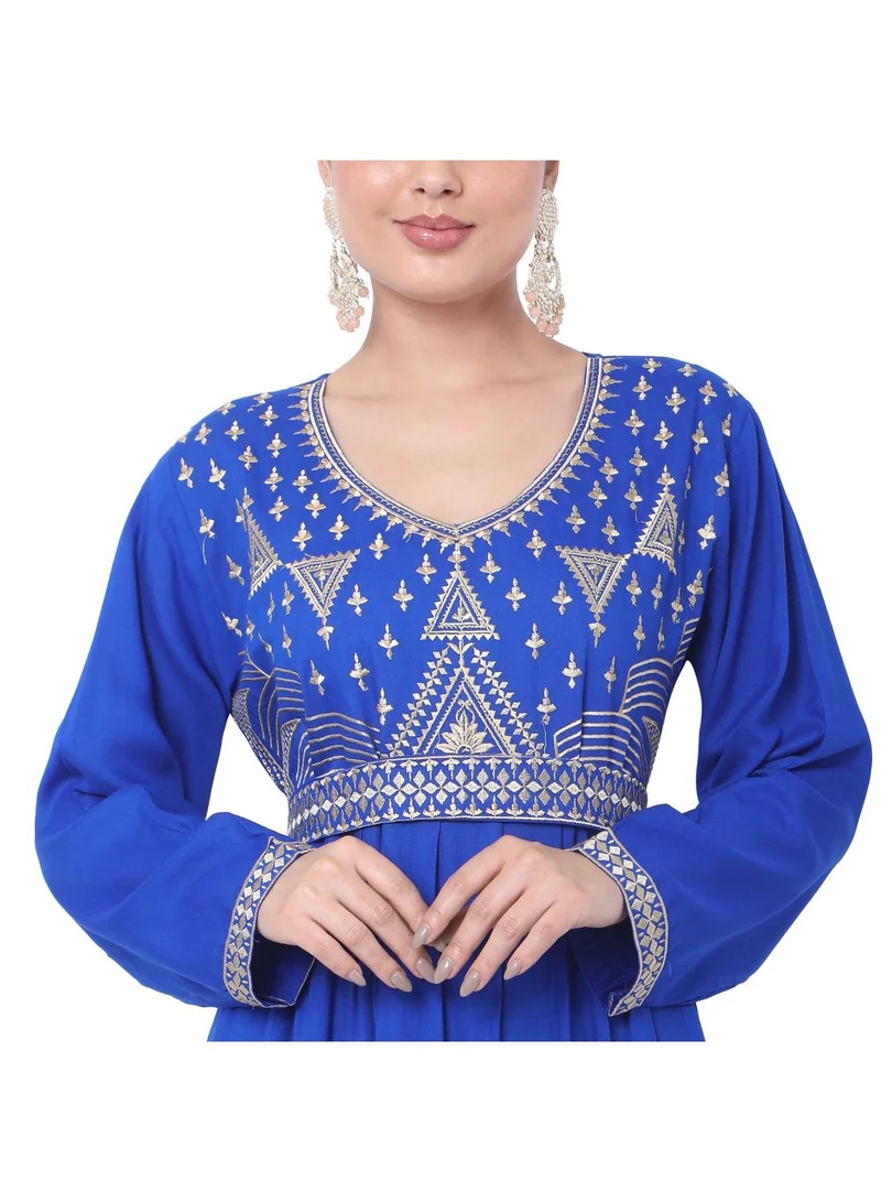 HANA & SARA LONG EMBROIDERED VISCOSE SOLID BLUE COLOUR ARABIC JALABIYA DRESS