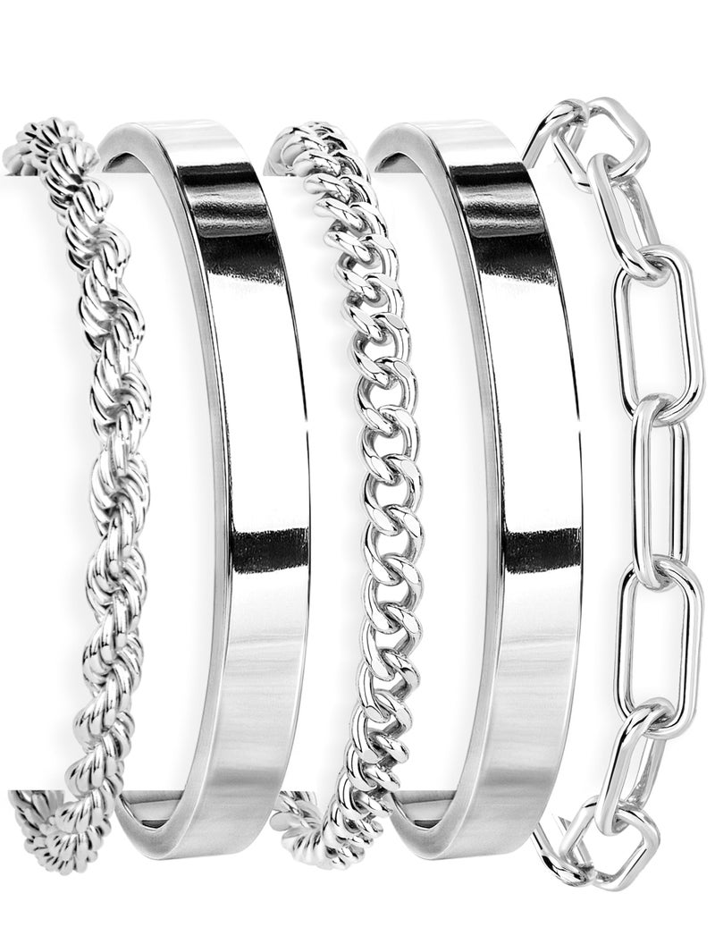Gokeey Chunky Silver Bracelets for Womenc Trendy, Silver Cuff Bracelet Non Tarnish Rope Cable Paperclip Cuban Link Chain Bangle Bracelet Set Jewelry - Image 1