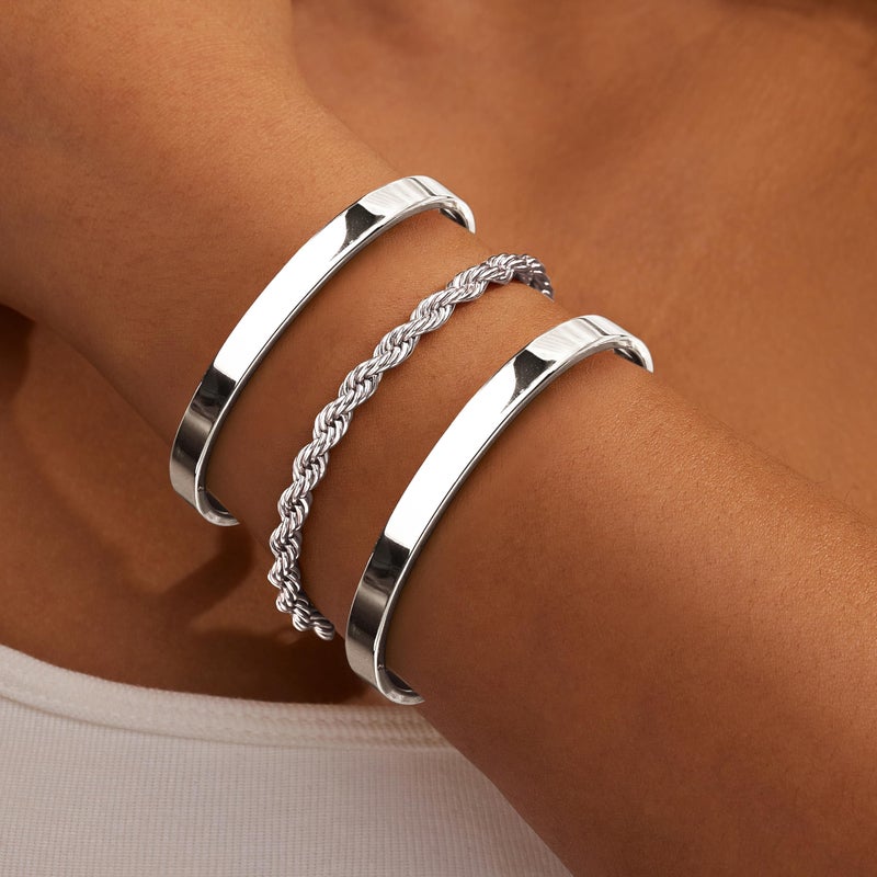 Gokeey Chunky Silver Bracelets for Womenc Trendy, Silver Cuff Bracelet Non Tarnish Rope Cable Paperclip Cuban Link Chain Bangle Bracelet Set Jewelry - Image 3