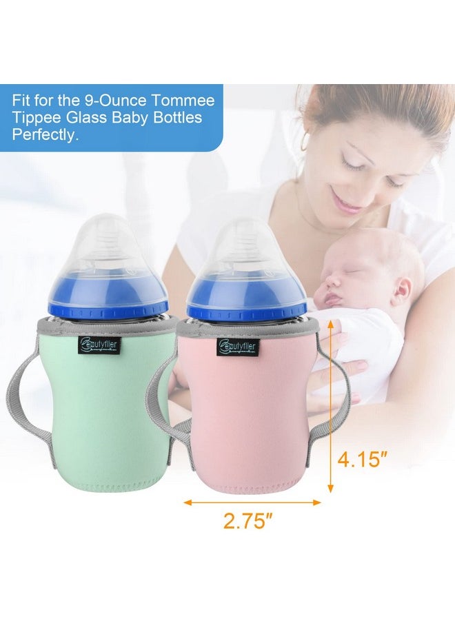 Beautyflier - أغطية أكمام زجاجات الأطفال الزجاجية لزجاجات الأطفال Tommee Tippee Nature بمقبض مزدوج بسمك 3.8 مم للحفاظ على الحرارة والبرودة (9 أونصة) - Image 1