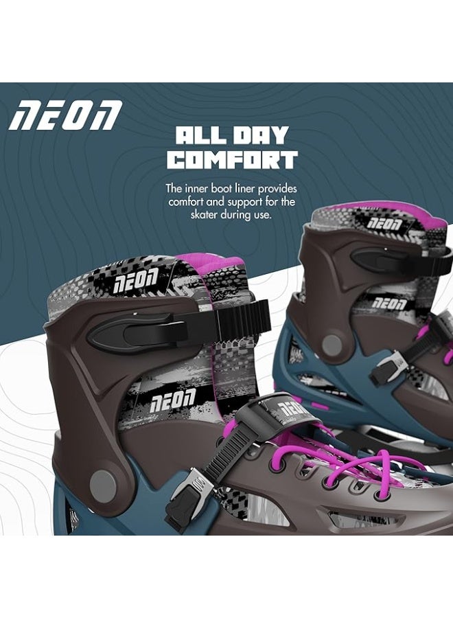 Neon Pro Inline Skates for Kids & Teens  Adjustable Size US 4-7, PU 3x110mm Wheels, Lightweight Aluminum Truck, Heel Brake, AllDay Comfort Inner Liner  Safe, Stylish & Durable  Bronze Pink | NI01P4 - Image 2