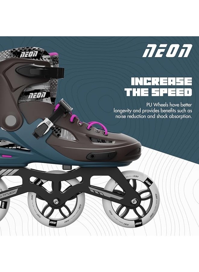 Neon Pro Inline Skates for Kids & Teens  Adjustable Size US 4-7, PU 3x110mm Wheels, Lightweight Aluminum Truck, Heel Brake, AllDay Comfort Inner Liner  Safe, Stylish & Durable  Bronze Pink | NI01P4 - Image 3