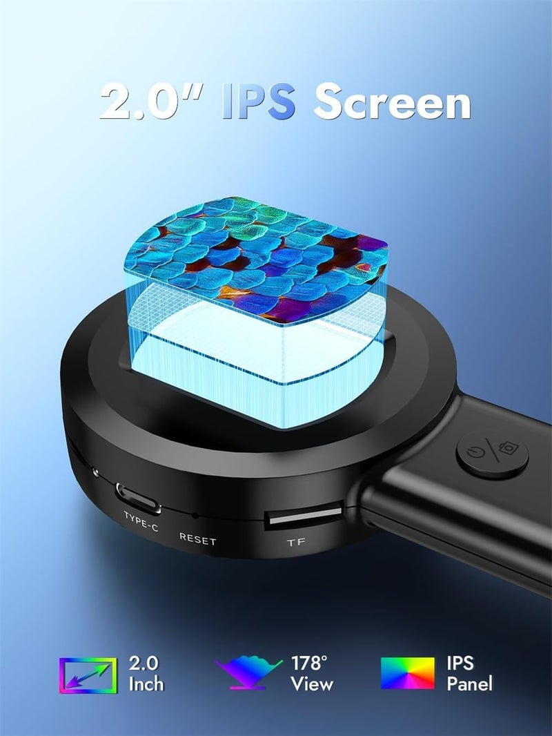 2-Inch IPS Screen Magnifying Glass, Electronic digital microscope with White and UV Lights, Compatible with Windows/Mac, Ideal for Reading, 1 million pixels - Image 3