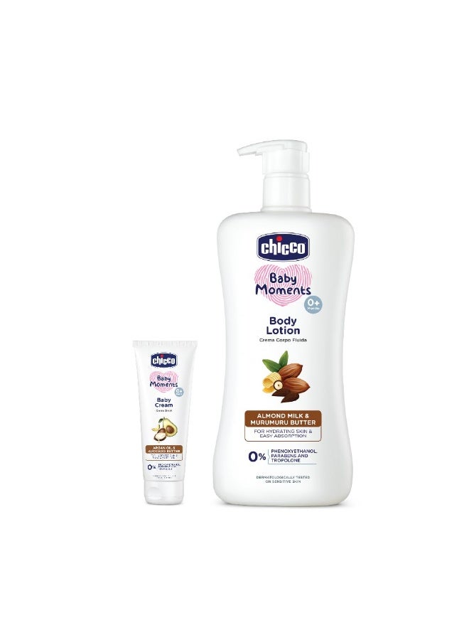 Chicco Baby Moments Body Lotion 500ml + Baby Cream 100ml - Image 1