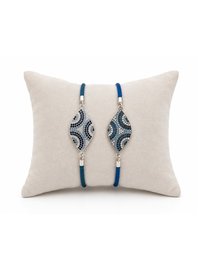 Women’s Blue Cord Bracelet Set with Silver-Tone Marquise Stone Accents, 2 Pieces