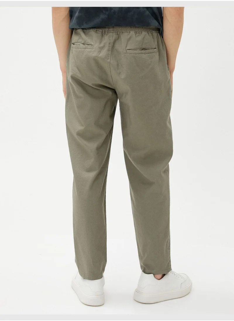 KOTON Linen Blend Trousers Drawstring Pocket Detailed