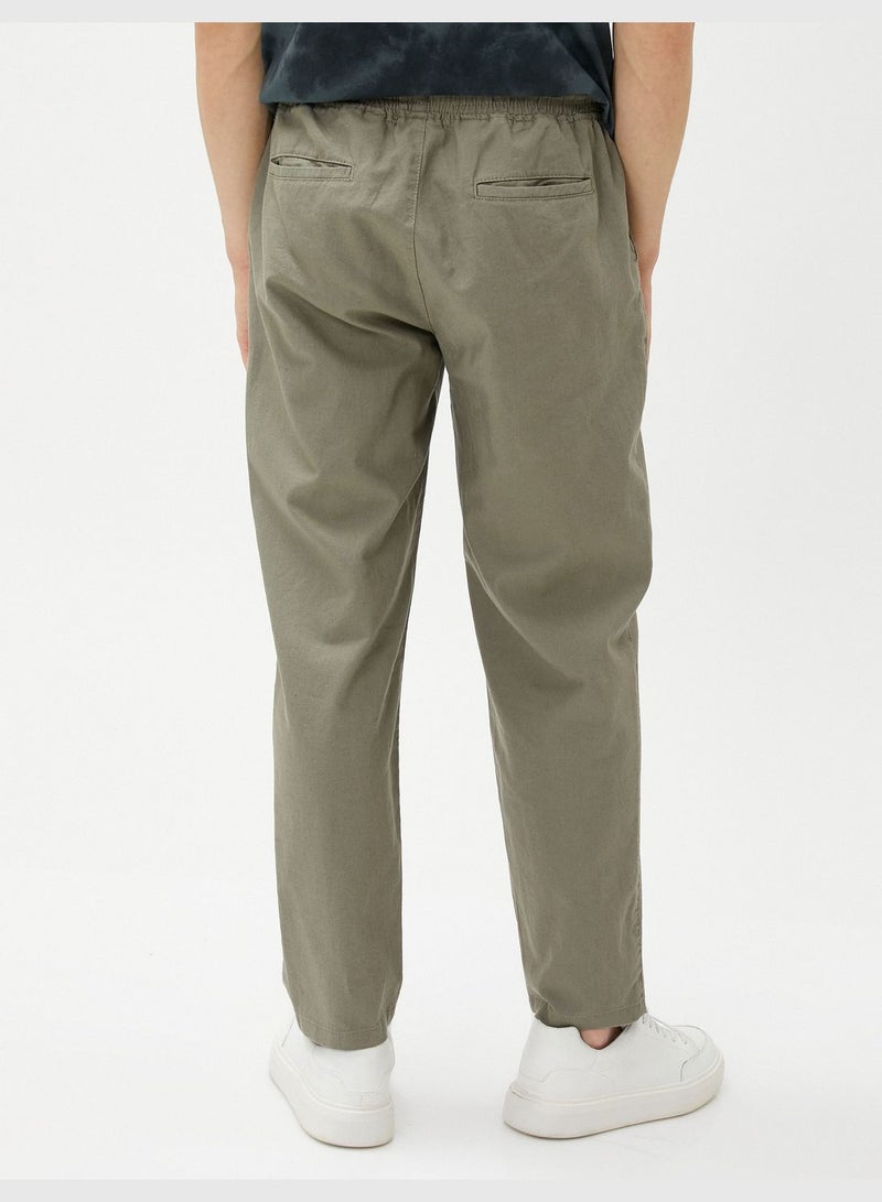 KOTON Linen Blend Trousers Drawstring Pocket Detailed - Image 4