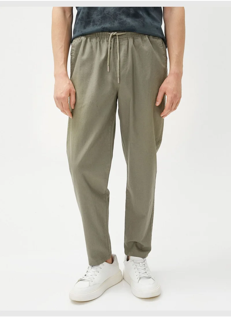 KOTON Linen Blend Trousers Drawstring Pocket Detailed