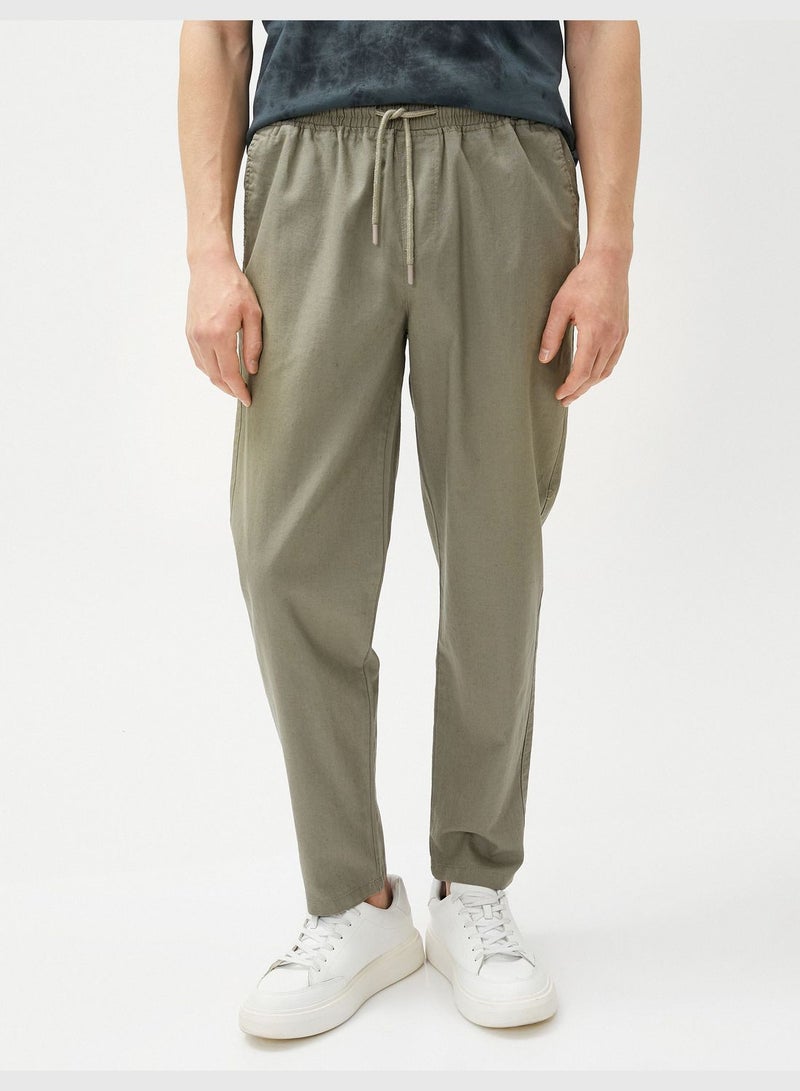 KOTON Linen Blend Trousers Drawstring Pocket Detailed - Image 3