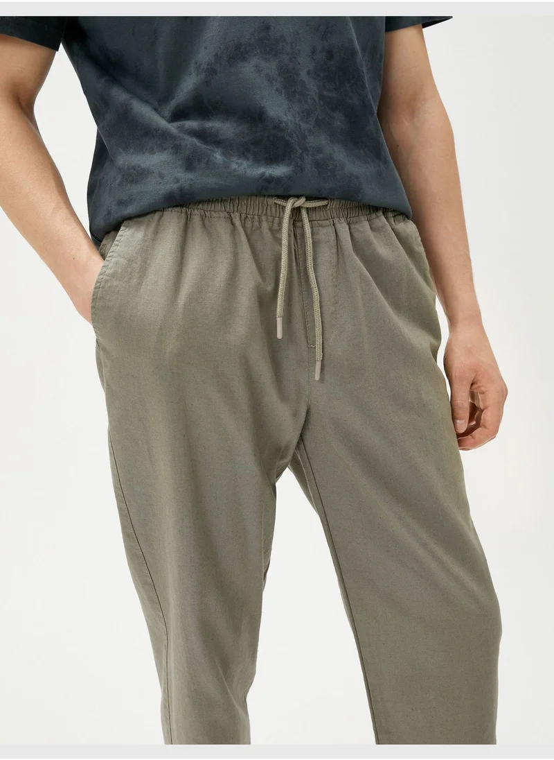 KOTON Linen Blend Trousers Drawstring Pocket Detailed
