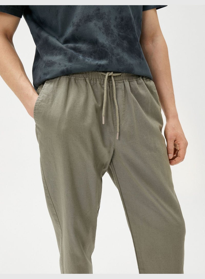 KOTON Linen Blend Trousers Drawstring Pocket Detailed - Image 5