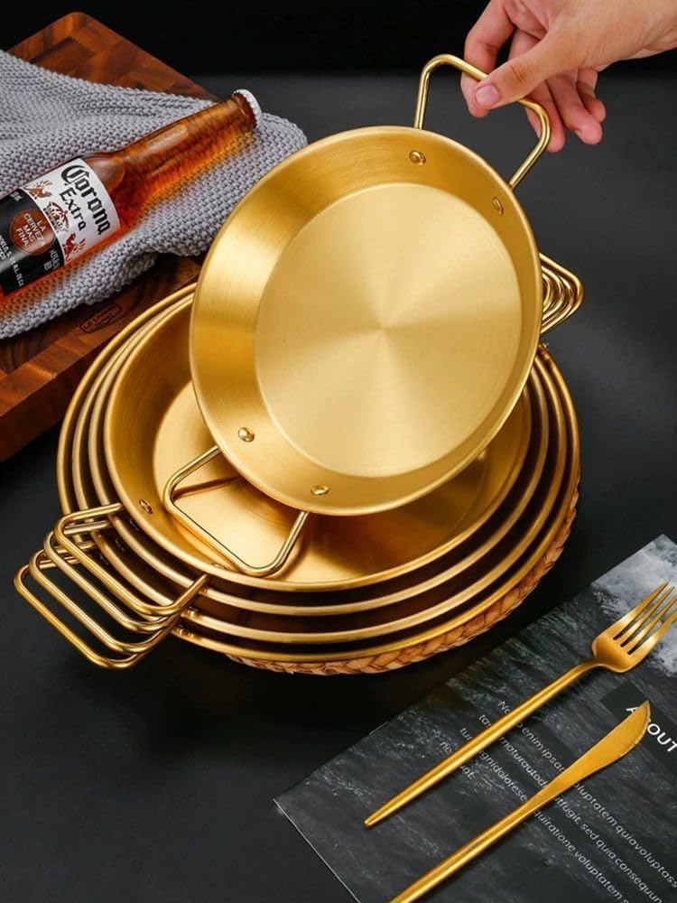 Gold stainless steel pan for cooking and serving food with two handles (28 cm) - Image 4