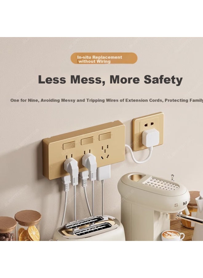 Oaks Aux Extension Socket With Power Cord Multi-function Bedroom Wall Expansion Conversion Socket Kitchen Plug-in Power Strip Left Wiring Gold - Image 1
