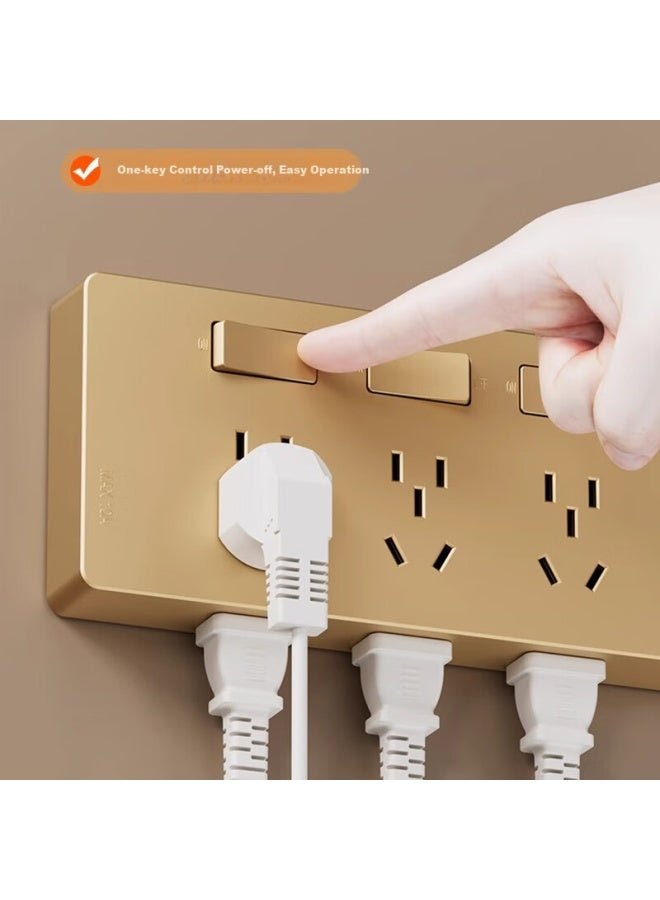 Oaks Aux Extension Socket With Power Cord Multi-function Bedroom Wall Expansion Conversion Socket Kitchen Plug-in Power Strip Left Wiring Gold - Image 2