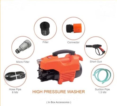 JES High Pressure Washer 1800 Watts 120 Bars 65LMin Flow Rate 8 Meters Outlet Hose Portable for Car Bike and Home Cleaning Purpose Color Black Orange - Image 2