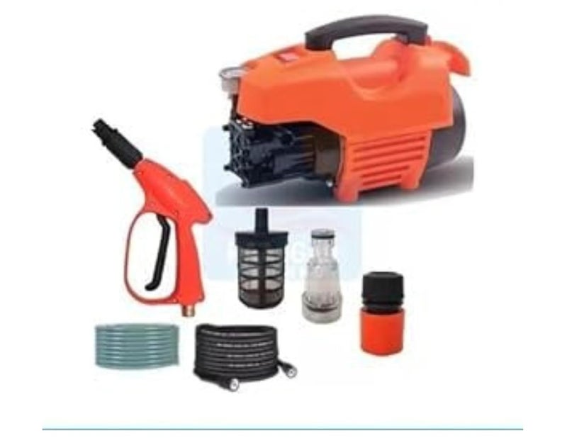 JES High Pressure Washer 1800 Watts 120 Bars 65LMin Flow Rate 8 Meters Outlet Hose Portable for Car Bike and Home Cleaning Purpose Color Black Orange - Image 1