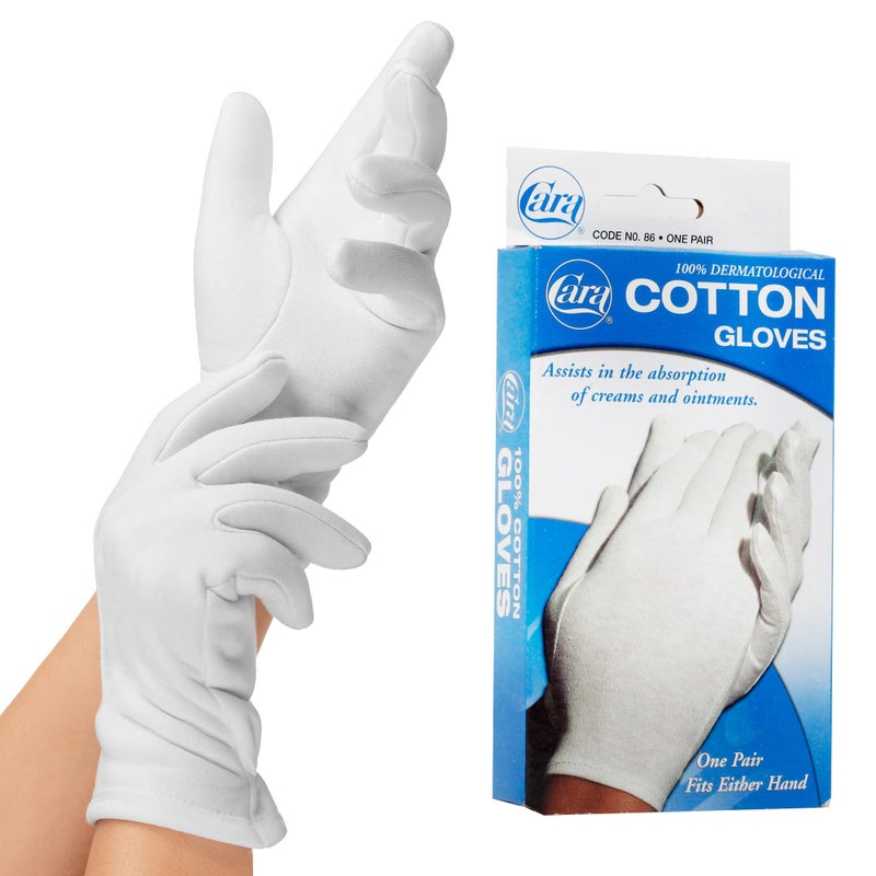 Cara Moisturizing Eczema Cotton Gloves Large White 1 Pair 100 Cotton Gentle for Dry Sensitive Skin Hemmed for Neat Appearance Packaged for Easy Access