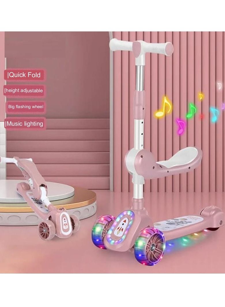 Kids Scooter,3 Wheels Folding Kick Scooter for Ages 3-14 Years Old Kids,Adjustable Handlebars and Light-Up Wheels Scooter for Toddler Girls Boys