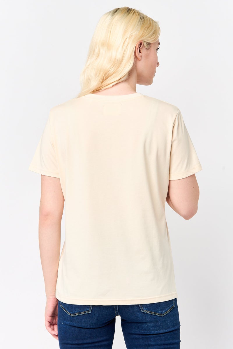 Fudo Comforts by Fudo Women Crew Neck Short Sleeve Solid T-Shirt, Light Beige - Image 4