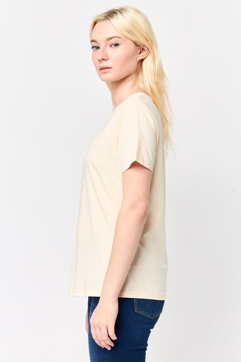 Fudo Comforts by Fudo Women Crew Neck Short Sleeve Solid T-Shirt, Light Beige - Image 3
