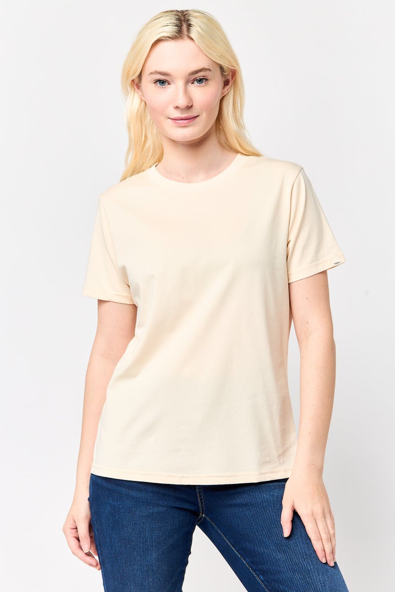 Fudo Comforts by Fudo Women Crew Neck Short Sleeve Solid T-Shirt, Light Beige - Image 1