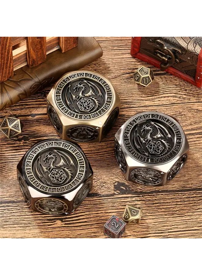 عجلة نرد ثمانية السوداء الدوارة قرص معدني متعدد السطوح للألعاب اللوحية وألعاب تقمص الأدوار - Image 2