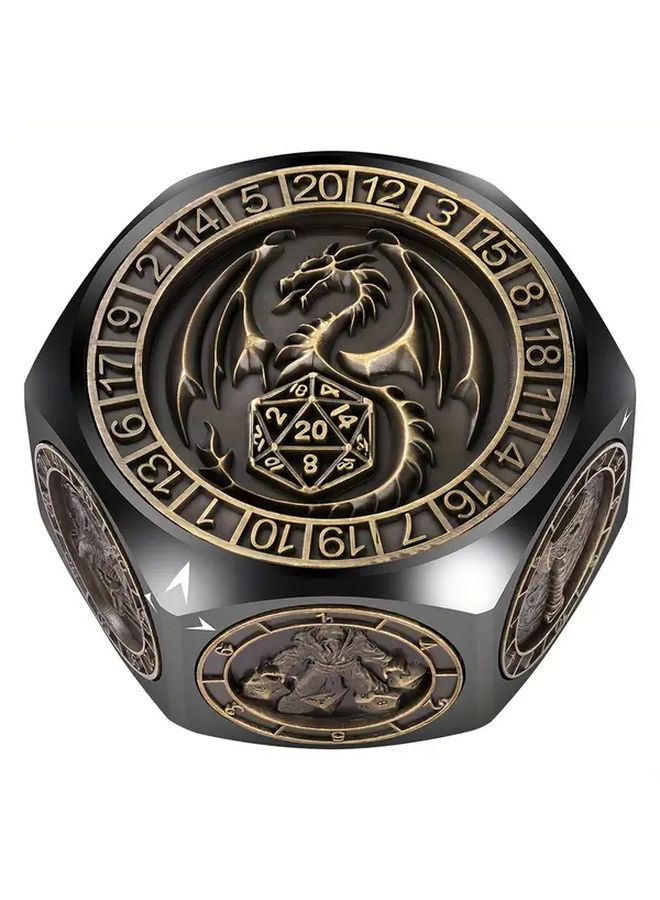 عجلة نرد ثمانية السوداء الدوارة قرص معدني متعدد السطوح للألعاب اللوحية وألعاب تقمص الأدوار - Image 1