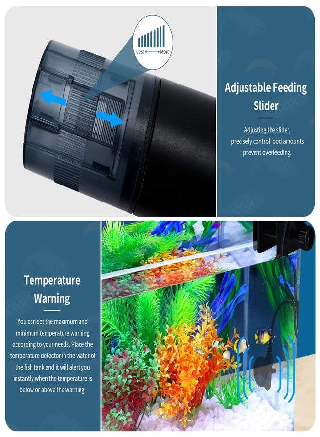 ليتشي مغذي أسماك أوتوماتيكي من ليتشي - مقاوم للرطوبة - موزع طعام أوتوماتيكي مؤقت (قابل لإعادة الشحن) مع تنبيه لدرجة الحرارة وشاشة LCD لأحواض الأسماك - Image 3