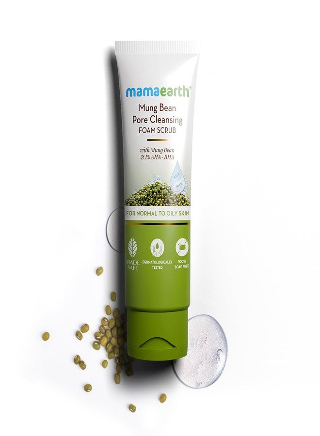 Mamaearth Mung Bean Pore Cleansing Face Scrub with Mung Bean, AHA BHA - 100g | Face Scrub for Oily Skin | India's 1st Foam Scrub for Deep Pore Cleansing | Gentle Exfoliation | Oil Control | Tan Removal - Image 1