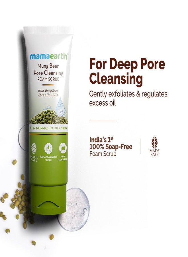 Mamaearth Mung Bean Pore Cleansing Face Scrub with Mung Bean, AHA BHA - 100g | Face Scrub for Oily Skin | India's 1st Foam Scrub for Deep Pore Cleansing | Gentle Exfoliation | Oil Control | Tan Removal - Image 2