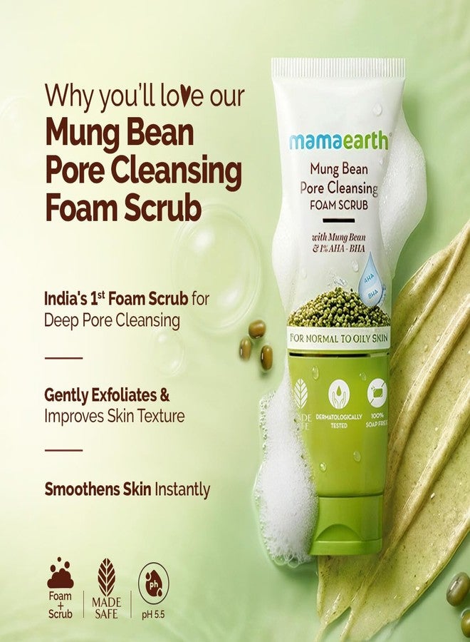 Mamaearth Mung Bean Pore Cleansing Face Scrub with Mung Bean, AHA BHA - 100g | Face Scrub for Oily Skin | India's 1st Foam Scrub for Deep Pore Cleansing | Gentle Exfoliation | Oil Control | Tan Removal - Image 3