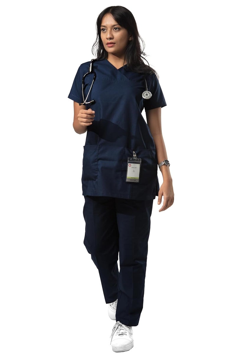Uniform Craft Women’s Scrub Suits DSVX || 4 pocket scrubs | Ideal for doctors, dentists, vets, nurses & healthcare professionals (Olive Blue, S) - Image 1
