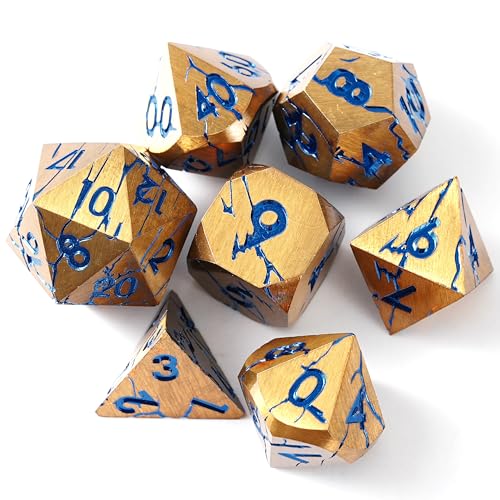 Soar Forge DND Metal Dice Pharaoh Ruins Gold with Blue Cracks Polyhedral Dice Set for DD RPG and More Beautifully Detailed for Dungeons and Dragons - Image 5