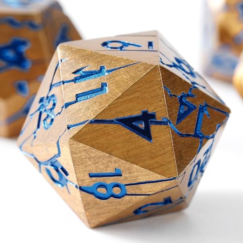 Soar Forge DND Metal Dice Pharaoh Ruins Gold with Blue Cracks Polyhedral Dice Set for DD RPG and More Beautifully Detailed for Dungeons and Dragons - Image 1