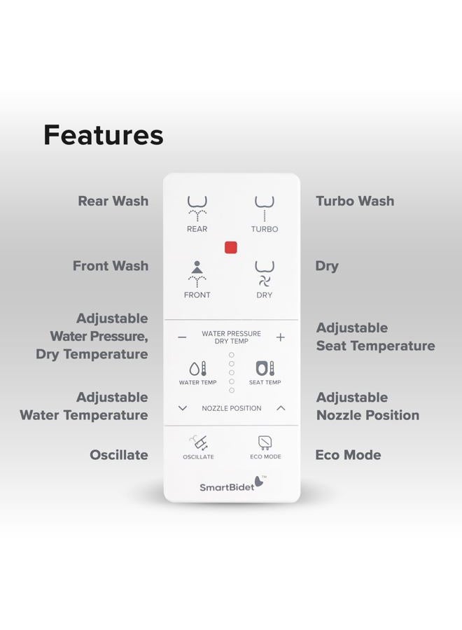 SmartBidet SB-1000 Electric Bidet Seat for Elongated Toilets with Remote Control- Electronic Heated Toilet Seat with Warm Air Dryer and Temperature Controlled Wash Functions (White) - Image 3