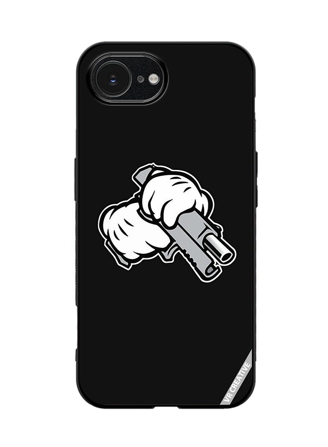 Protective Case Cover For Apple iPhone 16e Micky Mouse Hands Holding Gun Design Multicolour