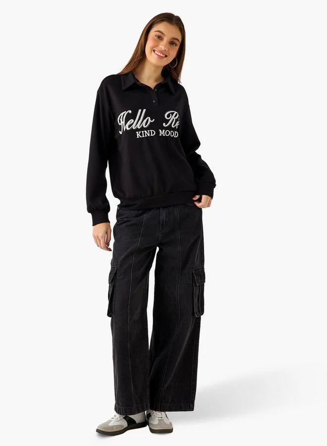 اس بي كاركترز Regular Fit Polo Sweatshirt with Hello Kitty Embroidery