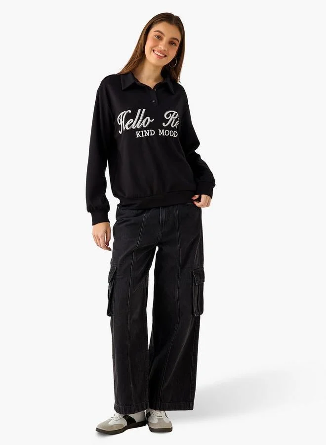 اس بي كاركترز Regular Fit Polo Sweatshirt with Hello Kitty Embroidery