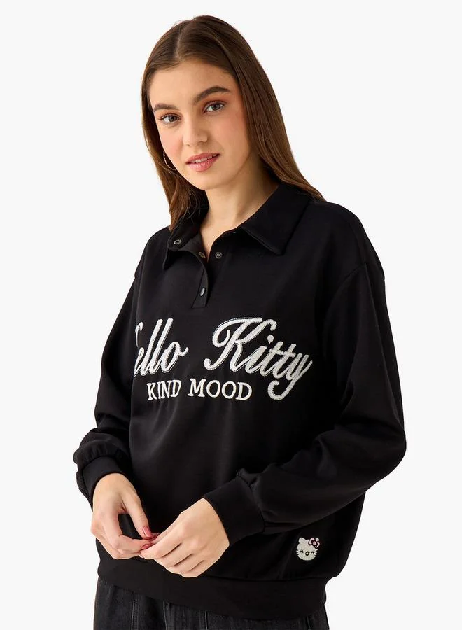 SP Characters Regular Fit Polo Sweatshirt with Hello Kitty Embroidery