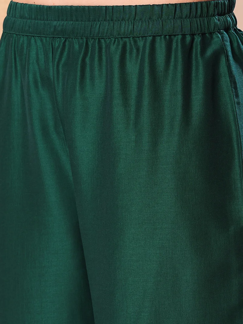 جلو باص Women Teal Green & Gold Toned Paisley Embroidered Regular Gotta Patti Kurta With Trousers
