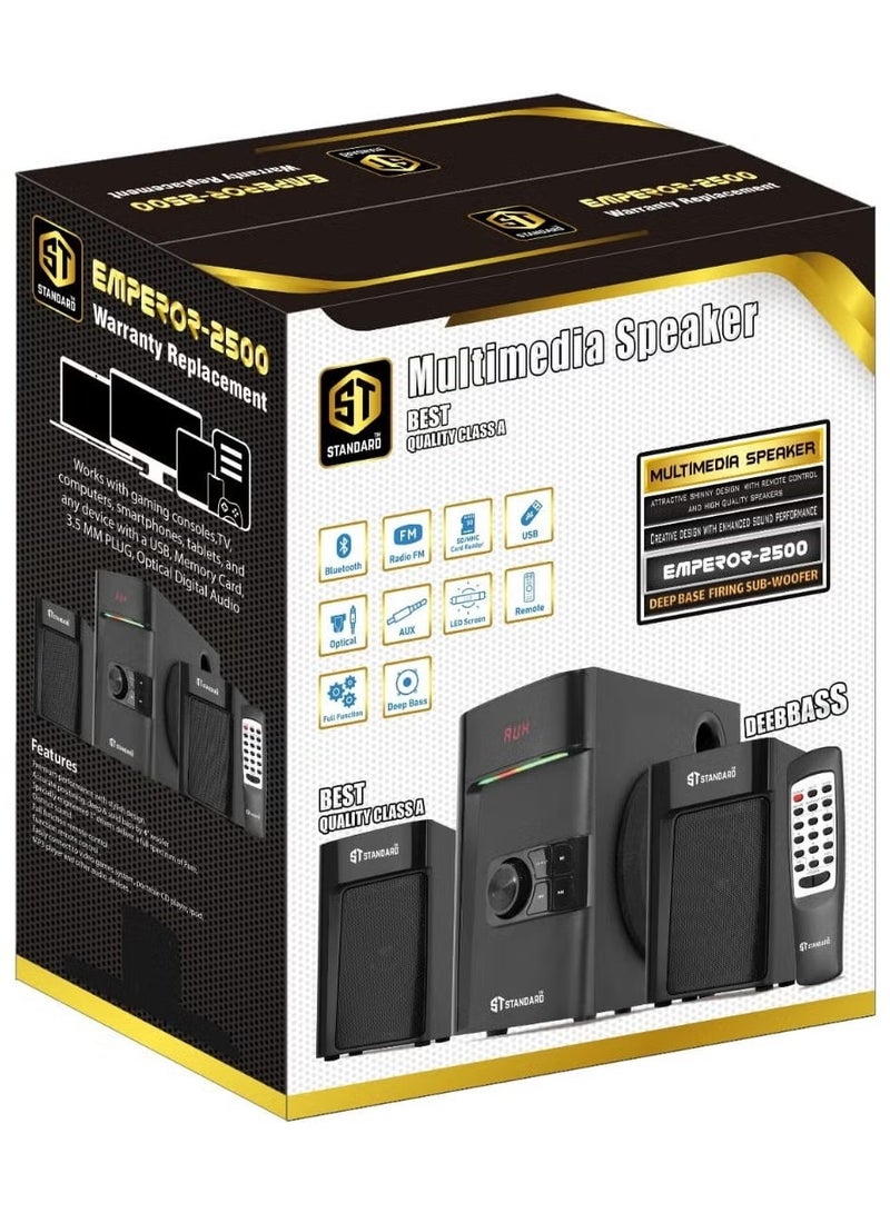 Standard Speaker Standard 2.1 EMPEROR 2500 Power 25 Watt illuminated multimedia speaker Optical Cable - Aux - Bluetooth - Usb - Sd card - Radio - Led Screen - Remote - Full Function  - Image 1