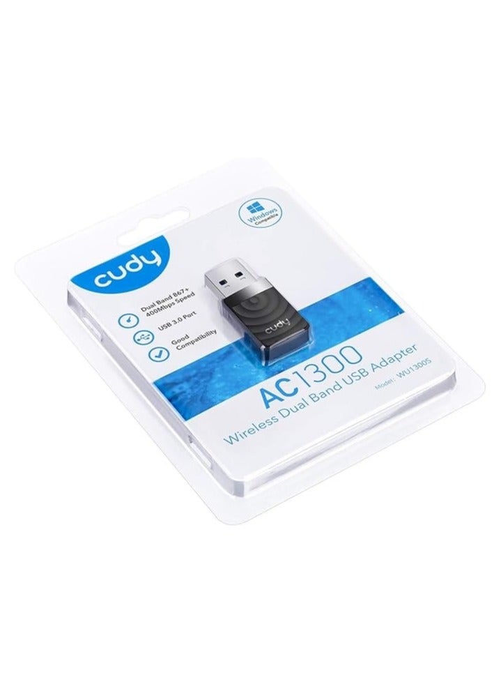 cudy USB WiFi Adapter Kodi WU1300S AC 1300 Mbps for laptop with USB 3.0 and WiFi USB dongle - Black - Image 2
